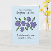 Carte Fille en droit Anniversaire avec Fleurs violettes (Fleur jaune)