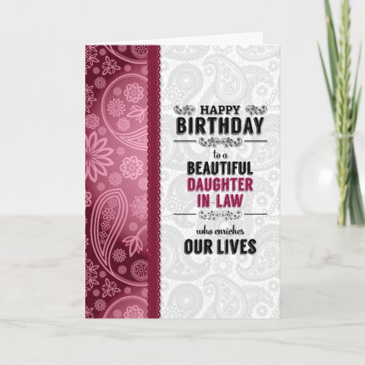 Carte Fille en droit Anniversaire Coeurs roses et Paisle (Devant)