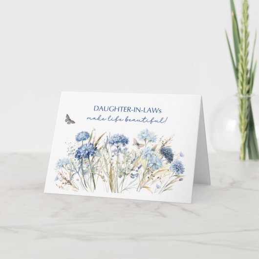 Carte Fille en droit Anniversaire Dusty Blue Fleurs sauv (Devant)