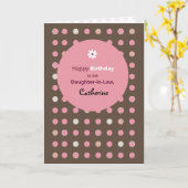 Carte Fille en droit Nom personnalisable Points Brown ro (Fleur jaune)