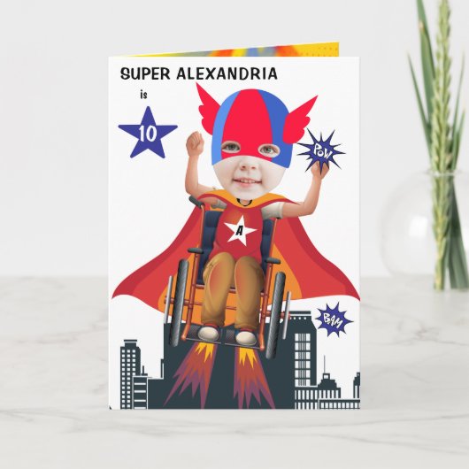 Carte Fille en fauteuil roulant Superhero Flying Hero An (Devant)