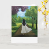 Carte Fille en robe blanche (Fleur jaune)