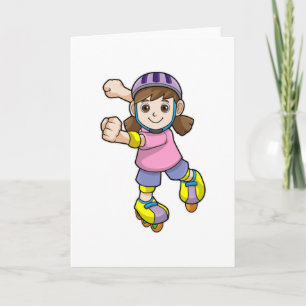 Carte Fille en tant que patineuse avec patins et casque