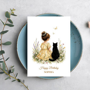 Carte Fille et chat noir