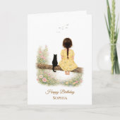 Carte Fille et chat noir sur une branche (Devant)