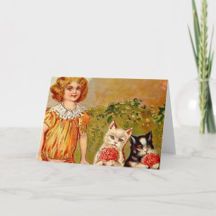 Carte Fille et chats victoriens Toute occasion vide à l'