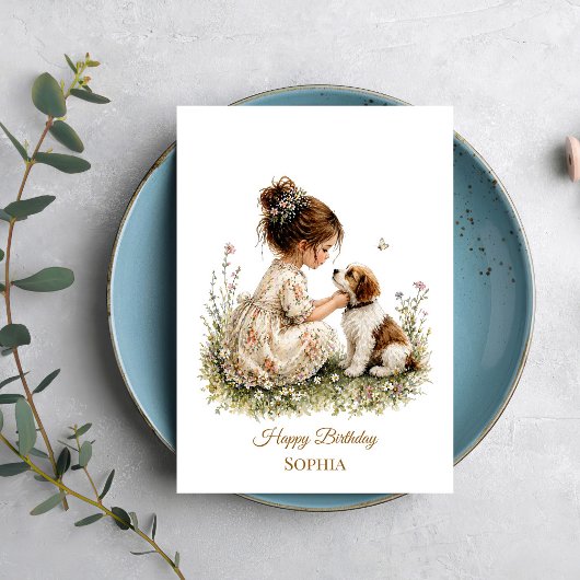 Carte Fille et chiot