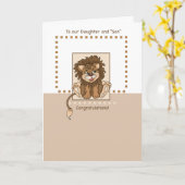 Carte Fille et "Fils" Félicitations Bébé Lion (Fleur jaune)