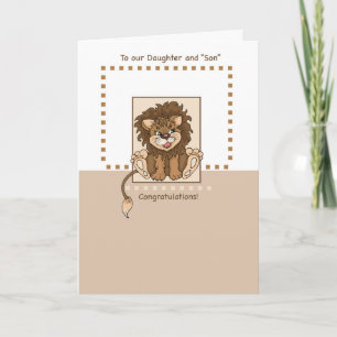 Carte Fille et "Fils" Félicitations Bébé Lion