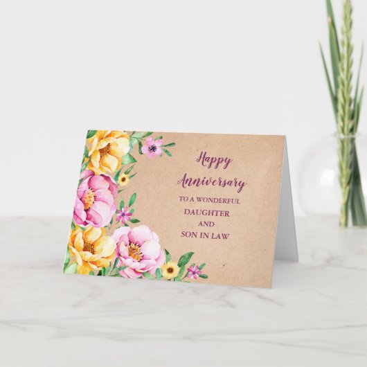 Carte Fille et Fils Floral en Droit Anniversaire Mariage (Devant)