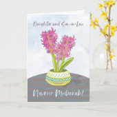 Carte Fille et gendre Norooz Hyacinths sur table (Fleur jaune)