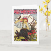 Carte Fille et géranium, Mucha (Fleur jaune)