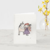 Carte Fille et licorne petite (Fleur jaune)