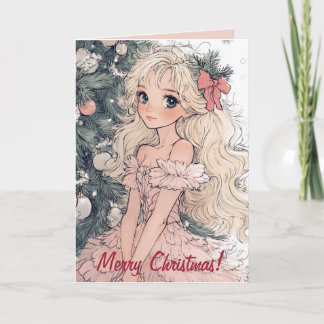 Carte fille et sapin de Noël à l'ancienne