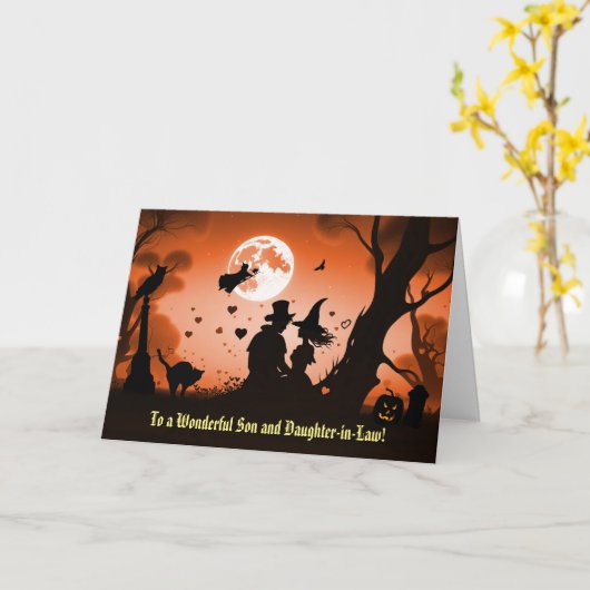 Carte Fille et son fils en droit Halloween avec mignon c (Fleur jaune)