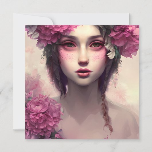 Carte Fille éthérée avec des taches roses (Devant)