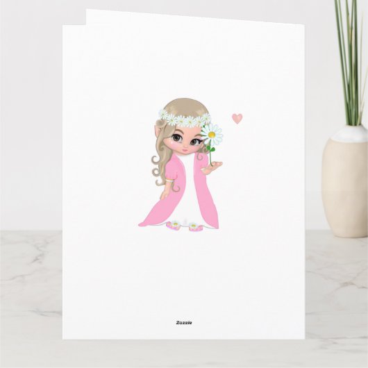 Carte Fille fée mignonne avec fleur sur bleu clair Anniv (Dos)