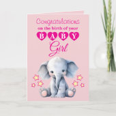 Carte Fille félicitations éléphant rose (Devant)