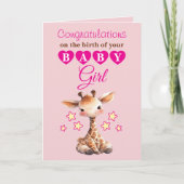 Carte Fille félicitations girafe rose (Devant)