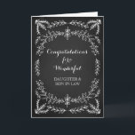 Carte Fille & Fils En Droit Félicitations Chalkboard<br><div class="desc">Félicitations à notre belle-fille pour leur carte de jour de mariage. Motif rustique en damier de campagne avec des détails floraux assez vintages,  la façon parfaite de leur dire combien vous êtes fier de ce jour spécial.</div>
