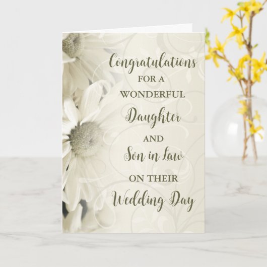 Carte Fille & Fils en droit Jour de mariage Félicitation (Fleur jaune)