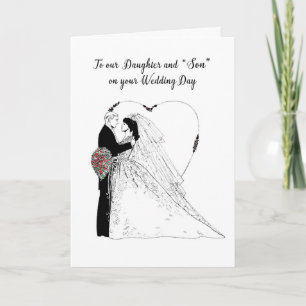Carte Fille & “Fils” Vœux de Mariage Noir Blanc, Mariée