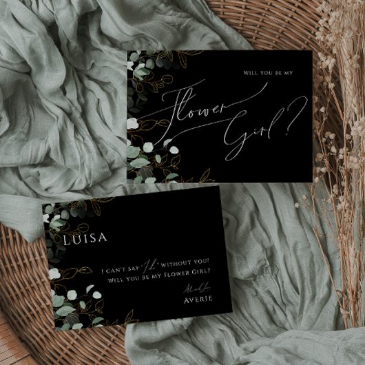 Carte fille Fleur Noir et Or Végétal