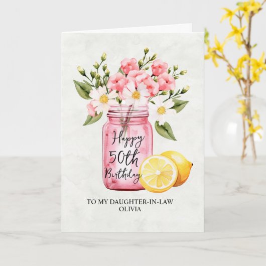 Carte Fille Florale Rose En Droit 50ème Anniversaire (Fleur jaune)