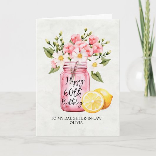 Carte Fille Florale Rose En Loi 60e anniversaire (Devant)