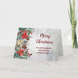 Carte Fille florale rustique et famille Joyeux Noël