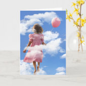 Carte Fille Flottant Dans Les Nuages Avec Ballon (Fleur jaune)