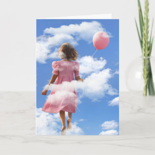 Carte Fille Flottant Dans Les Nuages Avec Ballon