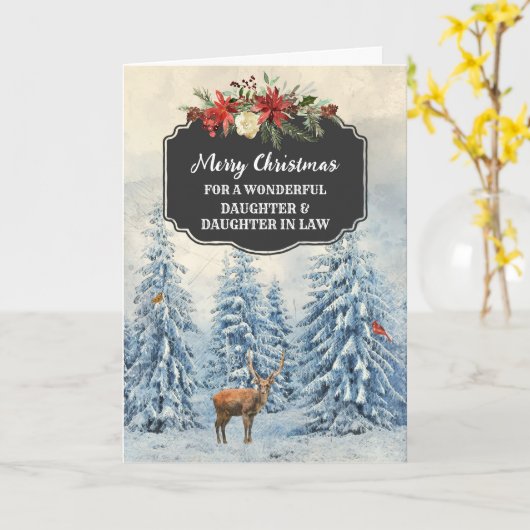 Carte Fille forestière et fille en droit Joyeux Noël (Fleur jaune)