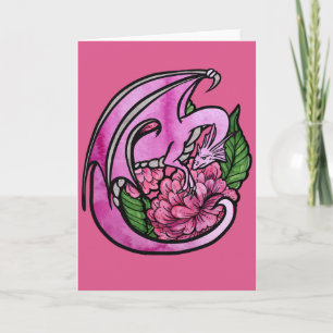 Carte Fille Geek Fleurs Florales Dragon Rose Chaud      