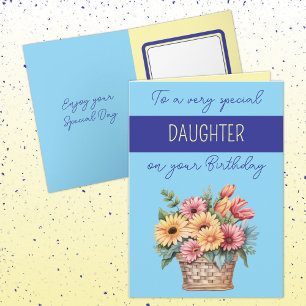 Carte Fille gerbera bleu jaune anniversaire