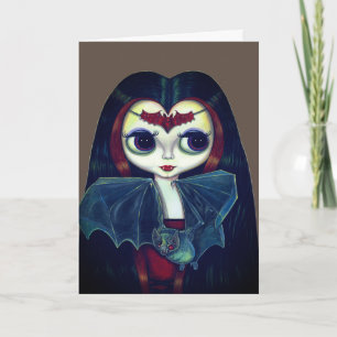 Carte Fille gothique vampire avec de grands yeux de chau