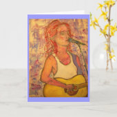 Carte fille guitare d'anniversaire heureuse (Fleur jaune)