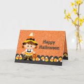 Carte Fille Halloween heureux de sorcière de sucrerie de (Fleur jaune)