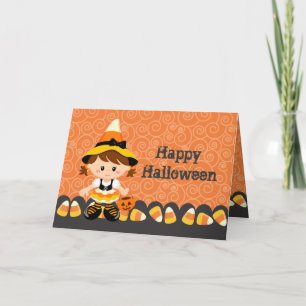 Carte Fille Halloween heureux de sorcière de sucrerie de