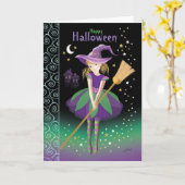 Carte Fille, Halloween, Sorcière Préado (Fleur jaune)