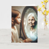 Carte Fille jeune d'anniversaire et vieille dame (Fleur jaune)