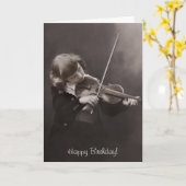 Carte fille jouant l'anniversaire de violon (Fleur jaune)