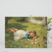 Carte Fille Jouer avec des poules (poule et poulet) (Debout devant)