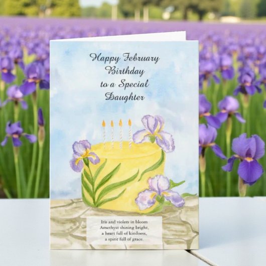 Carte Fille Joyeux Anniversaire Février Iris Gâteau