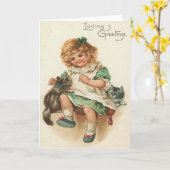 Carte Fille Kitten Chat Anniversaire (Fleur jaune)