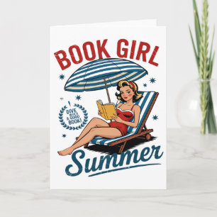 Carte Fille lisant un livre d'été drôle de vacances à la