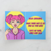 Carte Fille mignonne Ado des cheveux roses Anniversaire (Intérieur)