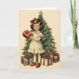Carte Fille mignonne avec cadeaux Noël à la moitié du si