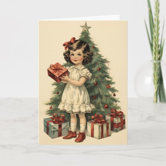 Carte Fille mignonne avec cadeaux Noël à la moitié du si (Devant)