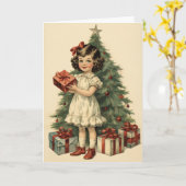 Carte Fille mignonne avec cadeaux Noël à la moitié du si (Fleur jaune)